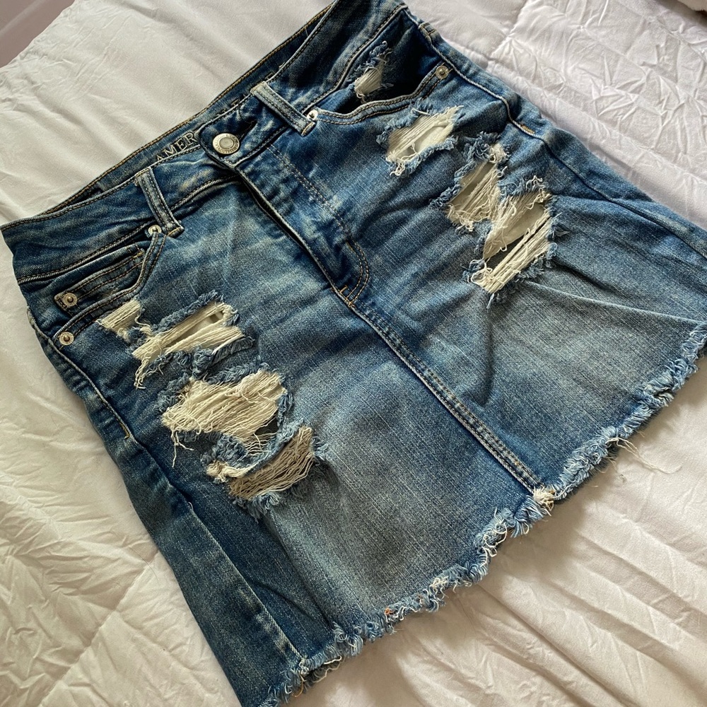 American Eagle High-Waisted Ripped Jean Skirt